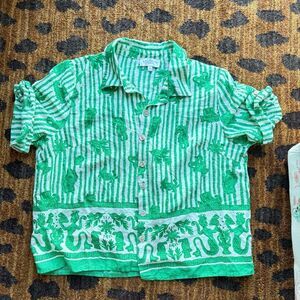 Calypso St. Barth linen blend short sleeve button up resort Mediterranean Large